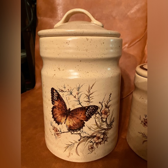 Treasure Craft Yellow Butterfly Ceramic Canister Set MCM 1970's - Picture 3 of 8